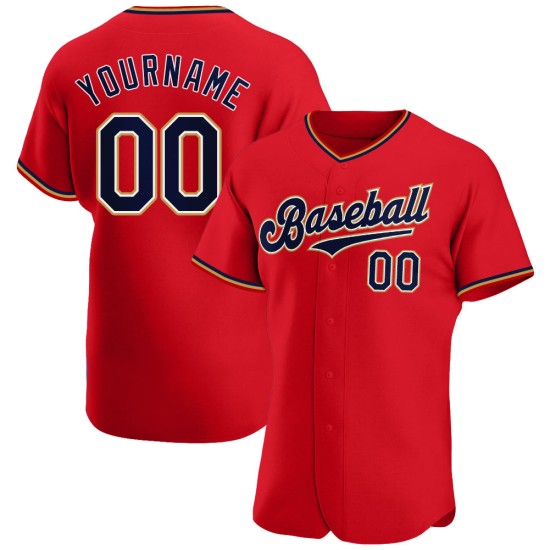 Maillot de baseball authentique bleu marine-rouge ancien or personnalisé Maillot de baseball authentique bleu marine-rouge ancien or personnalisé