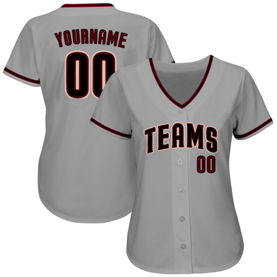 Maillot de baseball authentique gris noir-cramoisi personnalisé Maillot de baseball authentique gris noir-cramoisi personnalisé