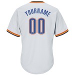 Maillot de baseball blanc en tricot côtelé authentique et personnalisé, bleu marine et orange Maillot de baseball blanc en tricot côtelé authentique et personnalisé, bleu marine et orange