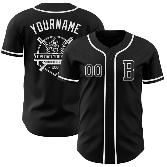 Maillot de baseball personnalisé blanc authentique noir Maillot de baseball personnalisé blanc authentique noir