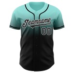 Maillot de baseball personnalisé authentique noir-blanc dégradé bleu mode glace Maillot de baseball personnalisé authentique noir-blanc dégradé bleu mode glace