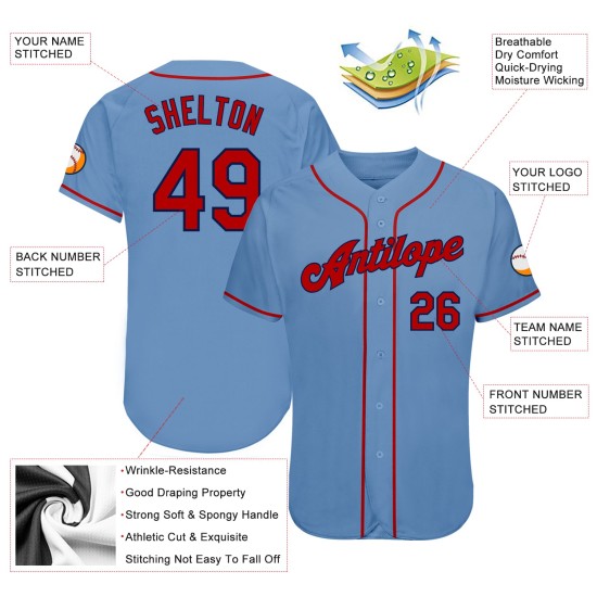 Maillot de baseball authentique rouge-bleu marine personnalisé léger Maillot de baseball authentique rouge-bleu marine personnalisé léger