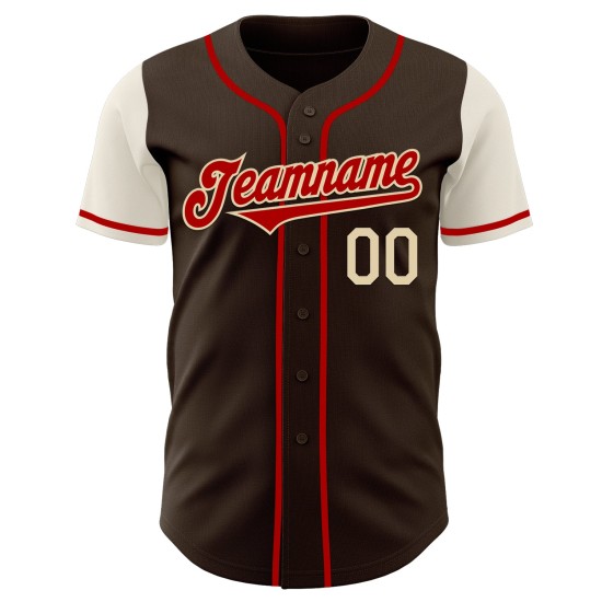 Maillot de baseball authentique marron rouge-crème personnalisé Maillot de baseball authentique marron rouge-crème personnalisé