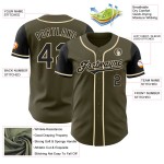Maillot de baseball personnalisé à deux tons, authentique Salute, olive, noir et crème Maillot de baseball personnalisé à deux tons, authentique Salute, olive, noir et crème
