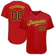 Maillot de baseball à rayures fines, doré, rouge, noir et doré, personnalisé et authentique