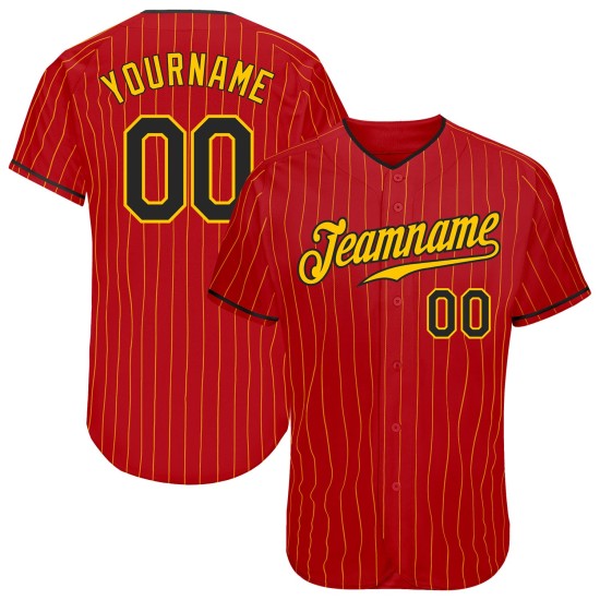 Maillot de baseball à rayures fines, doré, rouge, noir et doré, personnalisé et authentique Maillot de baseball à rayures fines, doré, rouge, noir et doré, personnalisé et authentique