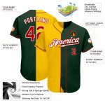 Maillot de baseball authentique Split personnalisé vert rouge-jaune mode Maillot de baseball authentique Split personnalisé vert rouge-jaune mode