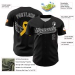 Maillot de baseball personnalisé pour enfant avec ruban blanc-jaune contre le cancer, noir, 3D, or authentique Maillot de baseball personnalisé pour enfant avec ruban blanc-jaune contre le cancer, noir, 3D, or authentique