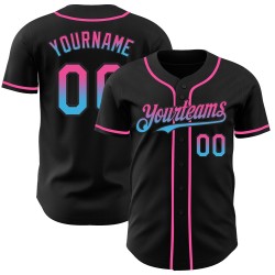 Maillot de baseball bleu personnalisé, noir délavé, authentique, rose-ciel