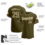 Au maillot de baseball Olive Cream Custom Camo-City Authentic Service Salute Au maillot de baseball Olive Cream Custom Camo-City Authentic Service Salute