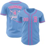 Maillot de baseball authentique rose-blanc personnalisé bleu clair Maillot de baseball authentique rose-blanc personnalisé bleu clair