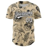 Maillot de baseball tropical 3D crème blanc-noir personnalisé Plant City et authentique Hawaii, motif flamant rose Maillot de baseball tropical 3D crème blanc-noir personnalisé Plant City et authentique Hawaii, motif flamant rose
