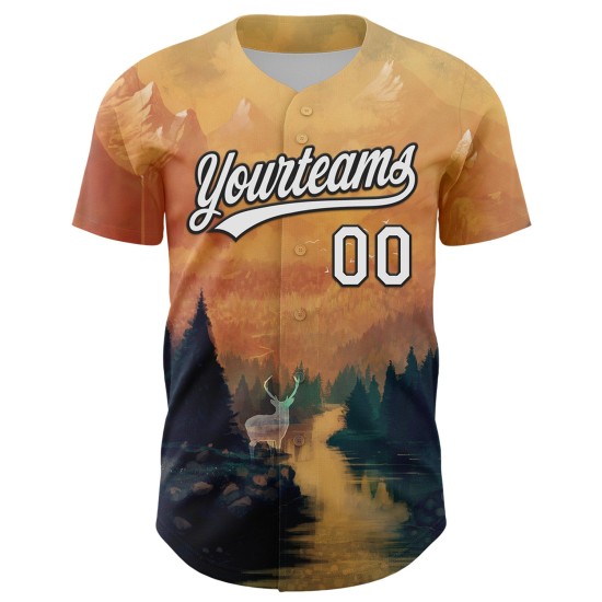 Maillot de baseball personnalisé Ancient Gold White-Black Spirit Syntetyc Authentic 3D Maillot de baseball personnalisé Ancient Gold White-Black Spirit Syntetyc Authentic 3D