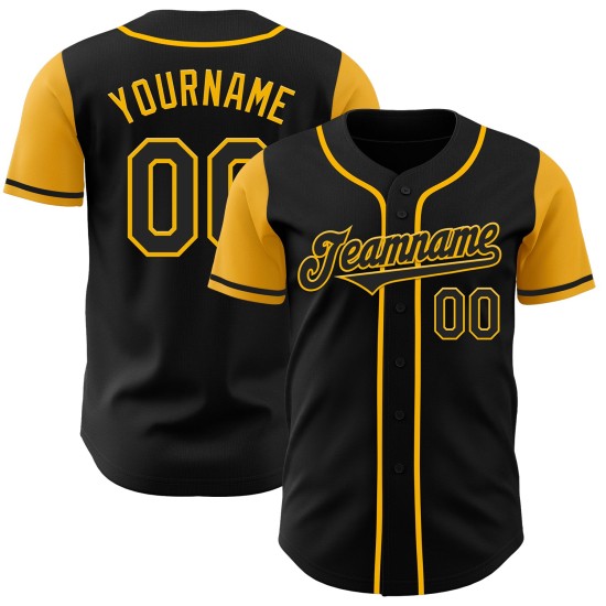 Maillot de baseball doré et noir, ton authentique, personnalisé deux Maillot de baseball doré et noir, ton authentique, personnalisé deux