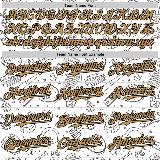 Maillot de baseball 3D blanc authentique, motif gribouillis ancien, design personnalisé, bande dessinée, or et noir Maillot de baseball 3D blanc authentique, motif gribouillis ancien, design personnalisé, bande dessinée, or et noir