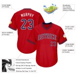Maillot de baseball rouge authentique et personnalisé, en tricot côtelé, bleu marine et blanc Maillot de baseball rouge authentique et personnalisé, en tricot côtelé, bleu marine et blanc