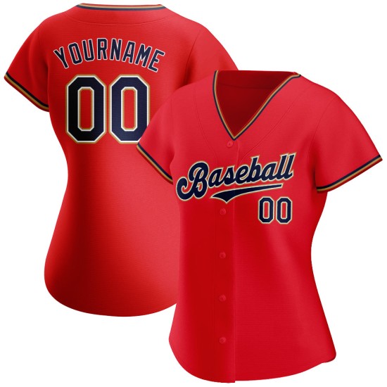 Maillot de baseball authentique bleu marine-rouge ancien or personnalisé Maillot de baseball authentique bleu marine-rouge ancien or personnalisé