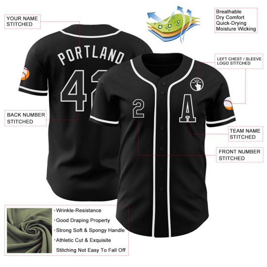 Maillot de baseball personnalisé blanc authentique noir Maillot de baseball personnalisé blanc authentique noir