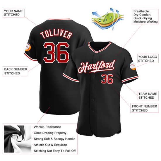 Maillot de baseball authentique rouge-blanc noir personnalisé Maillot de baseball authentique rouge-blanc noir personnalisé