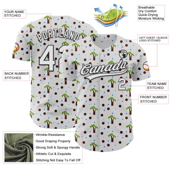 Maillot de baseball 3D Arbre Noir Blanc Hawaï Tropical Authentique Personnalisé Palm Maillot de baseball 3D Arbre Noir Blanc Hawaï Tropical Authentique Personnalisé Palm