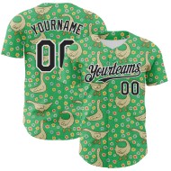 Maillot de baseball 3D Meadow Geese authentique vert Emi noir-blanc personnalisé