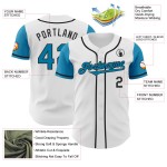 Maillot de baseball personnalisé bicolore Panther blanc bleu-noir authentique Maillot de baseball personnalisé bicolore Panther blanc bleu-noir authentique
