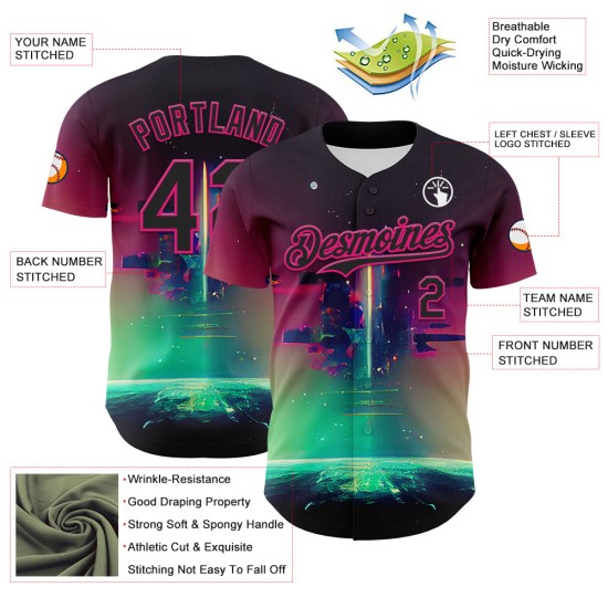 Maillot rose Rave Design Black Hot Universe Baseball Motif psychédélique Authentique Personnalisé 3D Maillot rose Rave Design Black Hot Universe Baseball Motif psychédélique Authentique Personnalisé 3D
