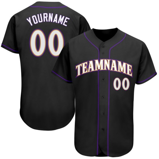Maillot de baseball personnalisé blanc-violet-noir authentique Maillot de baseball personnalisé blanc-violet-noir authentique