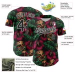 Maillot de baseball personnalisé 3D authentique avec feuilles blanches, fleurs noires, jungle hawaïenne tropicale Maillot de baseball personnalisé 3D authentique avec feuilles blanches, fleurs noires, jungle hawaïenne tropicale