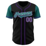 Maillot de baseball authentique personnalisé deux tons noir sarcelle-violet Maillot de baseball authentique personnalisé deux tons noir sarcelle-violet