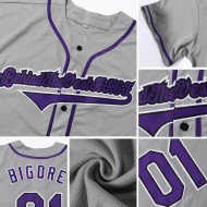 Maillot de baseball violet-noir gris authentique personnalisé Maillot de baseball violet-noir gris authentique personnalisé