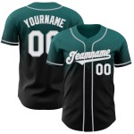 Maillot de baseball personnalisé bleu sarcelle, noir et gris authentique Maillot de baseball personnalisé bleu sarcelle, noir et gris authentique