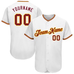 Maillot de baseball blanc authentique personnalisé cramoisi-or
