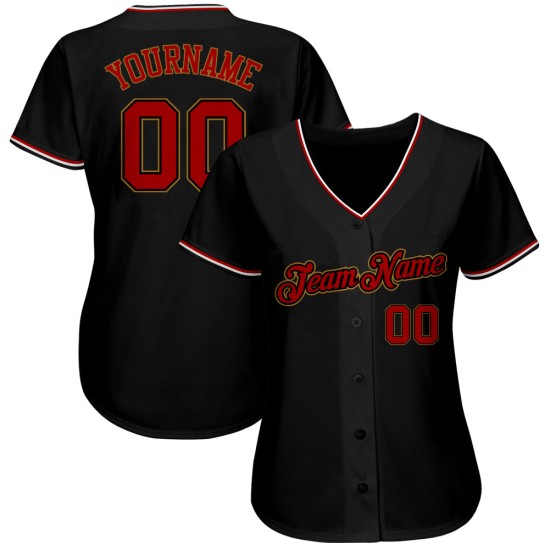 Maillot de baseball rouge et ancien personnalisé, authentique, doré et noir Maillot de baseball rouge et ancien personnalisé, authentique, doré et noir