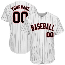 Maillot de baseball personnalisé à rayures fines, blanc, noir et rouge, authentique