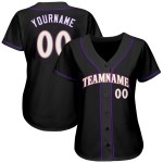 Maillot de baseball personnalisé blanc-violet-noir authentique Maillot de baseball personnalisé blanc-violet-noir authentique